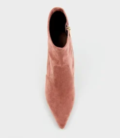 Zariah Fine Heel Sock Boot In Dusty Rose Suede
