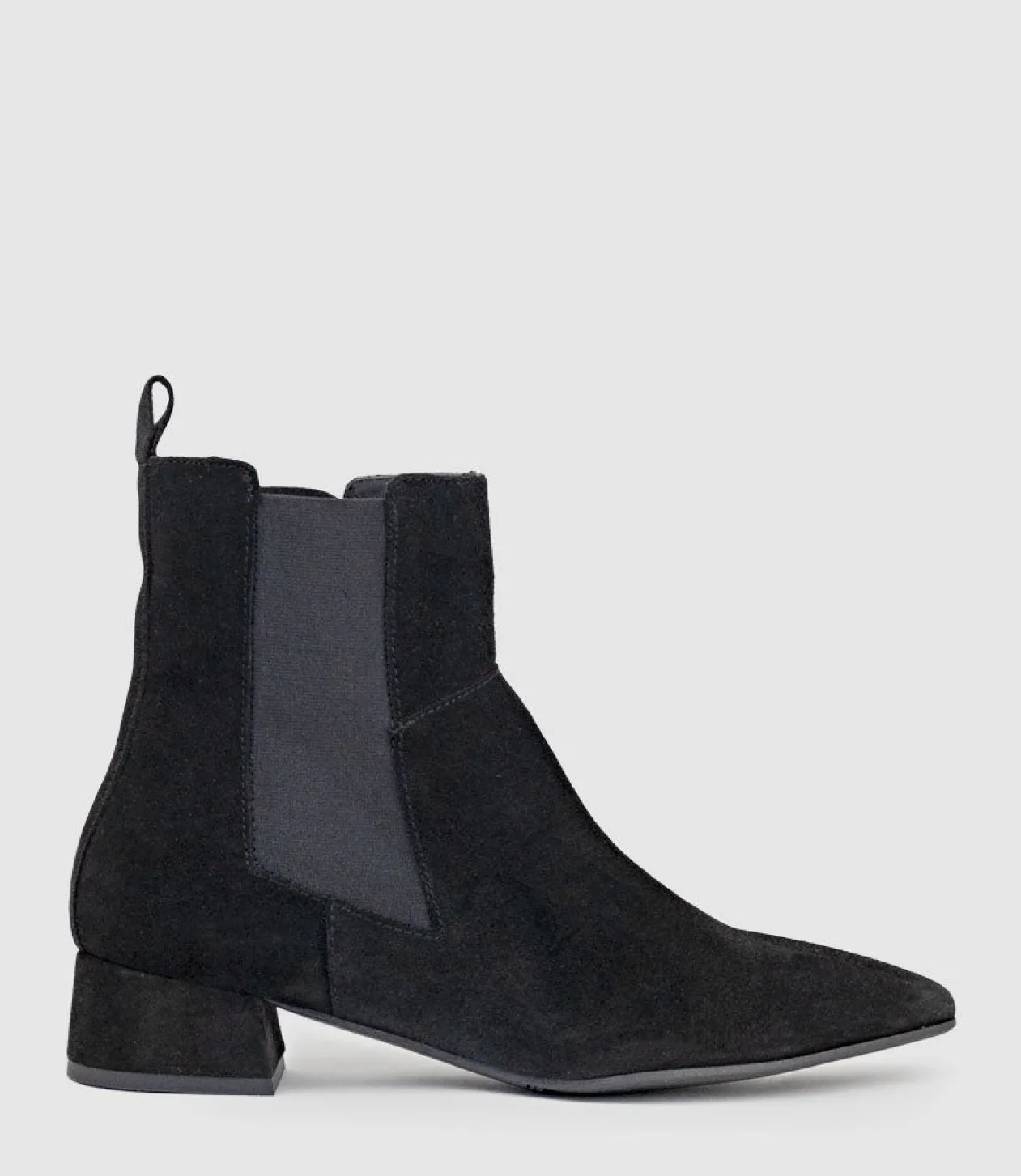 Zebe35 Pointed Ankle Boot With Gusset In Black Suede