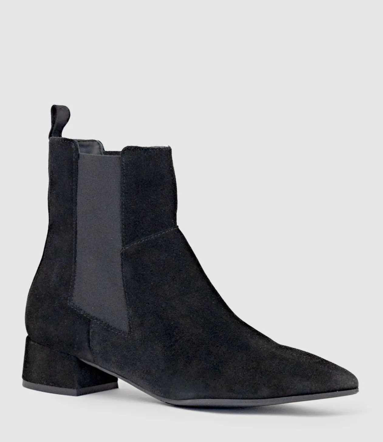 Zebe35 Pointed Ankle Boot With Gusset In Black Suede