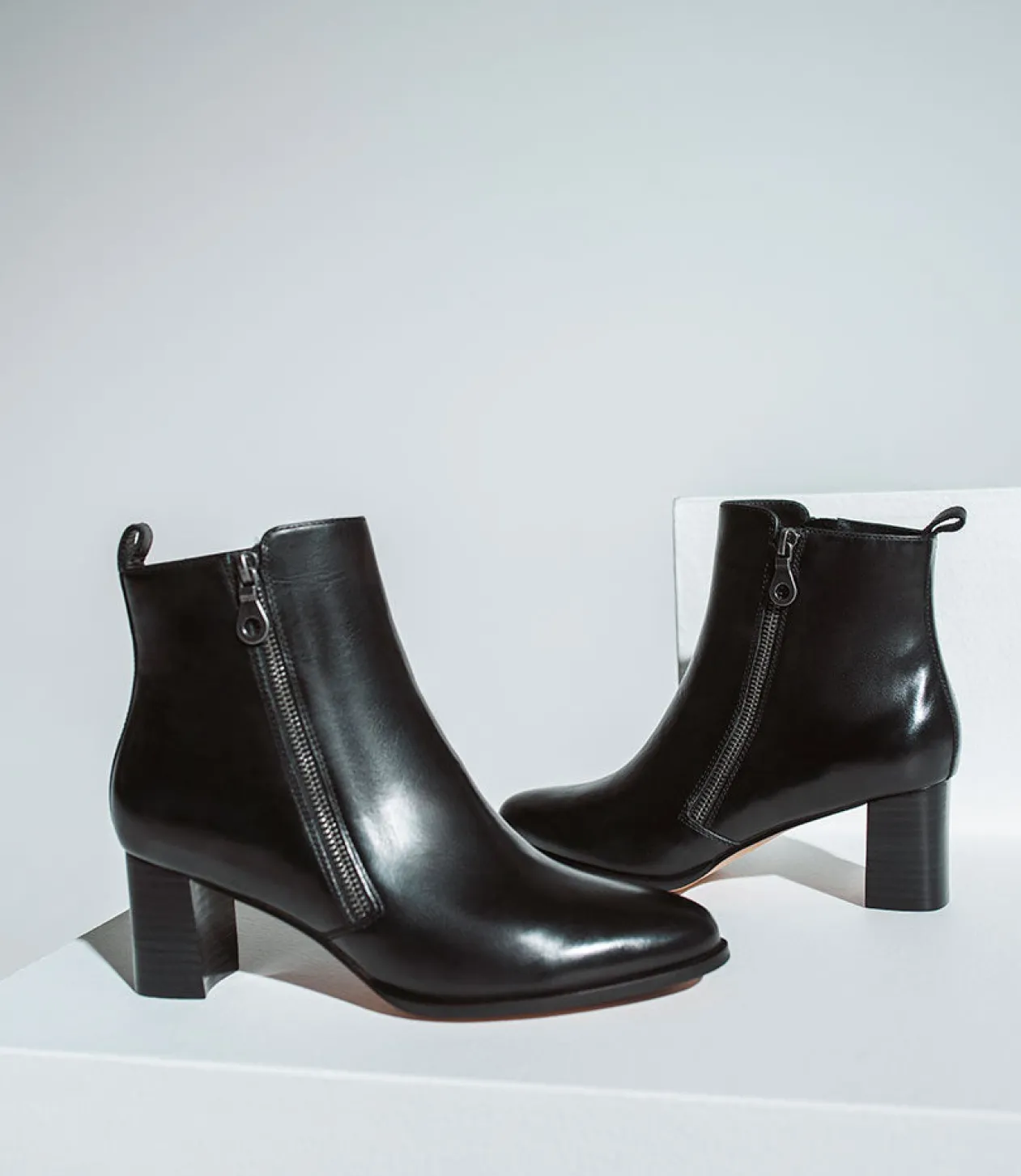 Zen60 Block Heel Two Zip Boot In Black