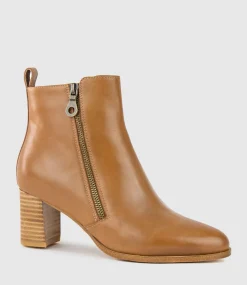 Zen60 Block Heel Two Zip Boot In Tan