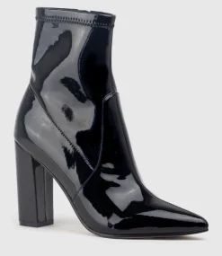 Zenya100 Block Heel Sock Boot In Black Patent