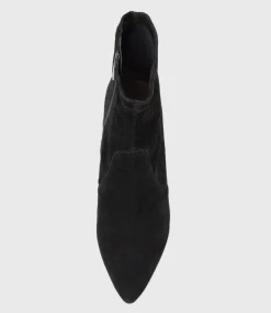 Ziah Block Heel Sock Boot In Black Suede