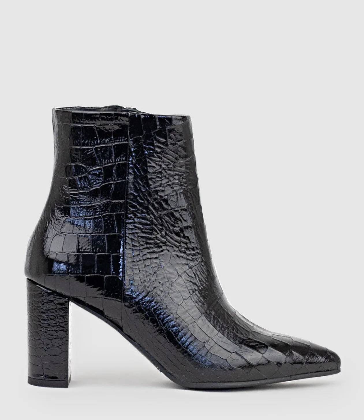 Zim70 Pointed Ankle Boot In Black Croc