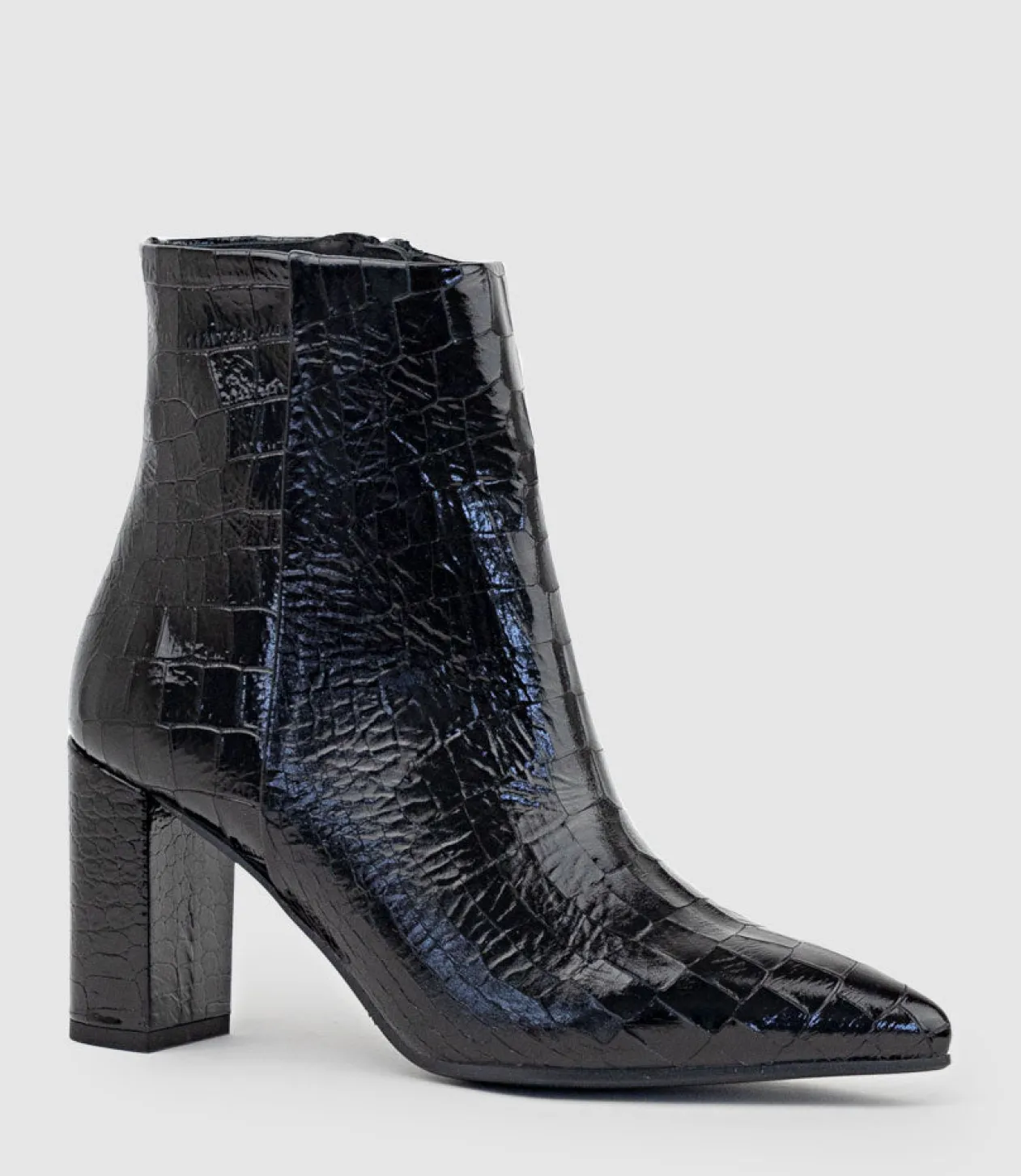 Zim70 Pointed Ankle Boot In Black Croc