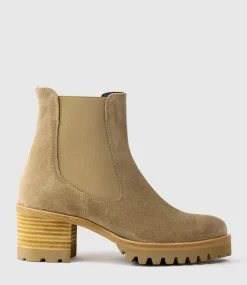 Zola Lug Sole Ankle Boot In Camel Suede
