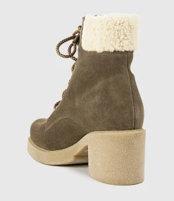 Zoom Lace Up With Shearling In Stone Suede